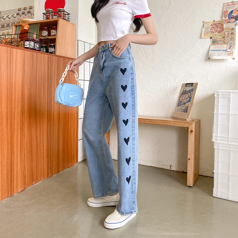 

Women's Jeans High Waist Wide Leg Denim Blue Streetwear Retro Quality 2021 Fashion Harajuku Straight Leg Pants Women