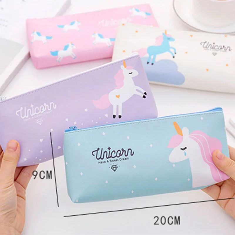 4 Color Large Capacity Pencil Case PU Leather Cute Unicorn Student Supplies Bag School Stationery | Дом и сад