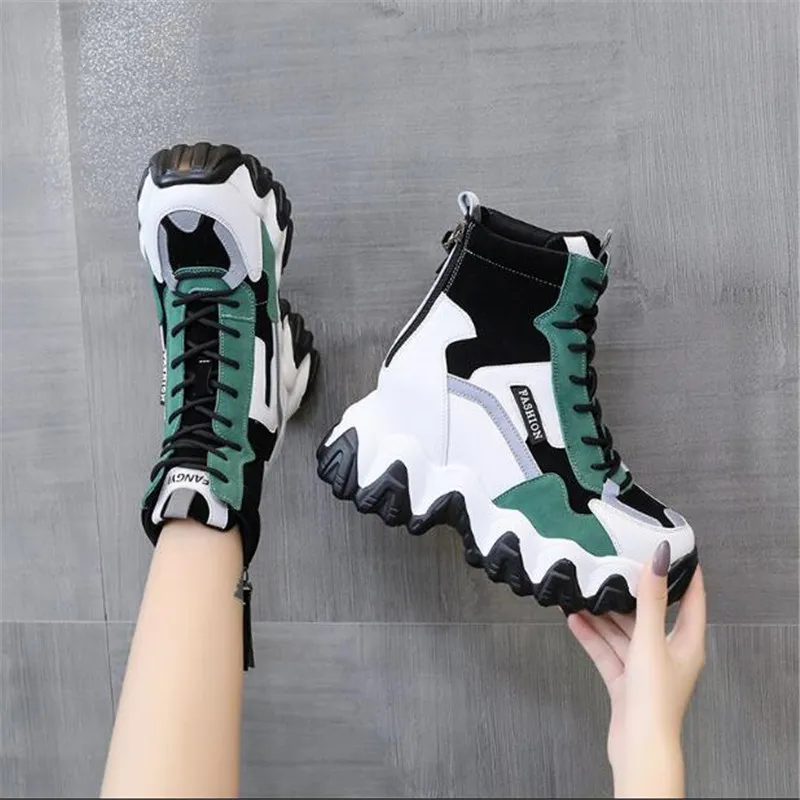 

2021 Spring Autumn Women's Thick Soled Ankle Boots Platform Casual Boots Women's High Heels Wedge Shoes Women's Sports Shoes