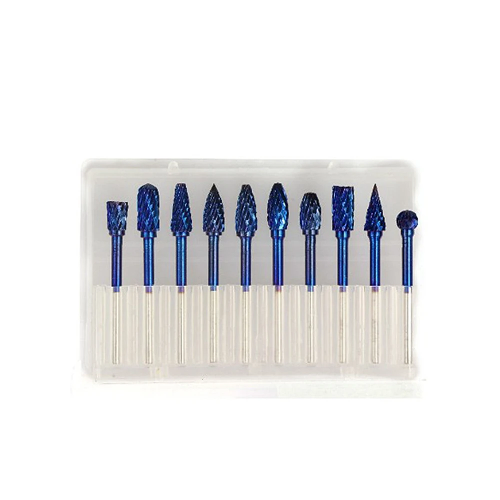 

6x10mm Tungsten Carbide Rotary Burs Nano Blue Coated Double Cut Rotary File Burr Bit CNC Engraving 1/4" Rotary Cutter Files