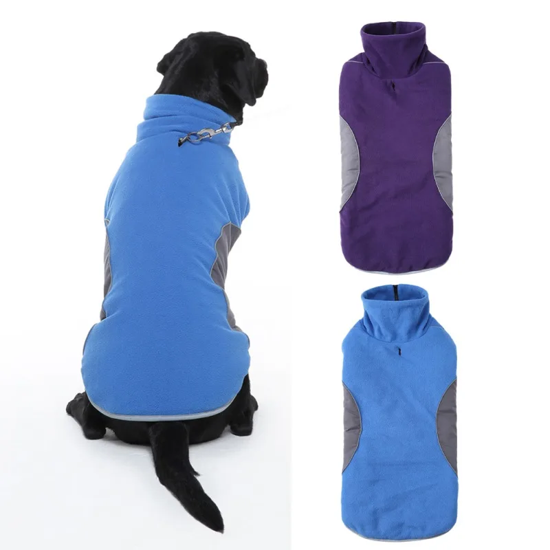 

Winter Dog Coat Warm Fleece Patch-work Zippered Cold Weather Vest Jacket Windproof With Leash Attachment for Large Dogs Outfit