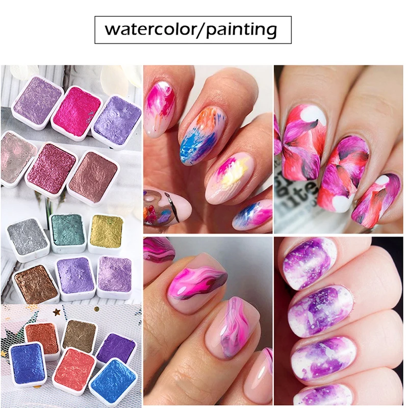 

6Colors Glitter Nail Watercolor Mirror Paint Painting Solid Pigment DYI Nail Art