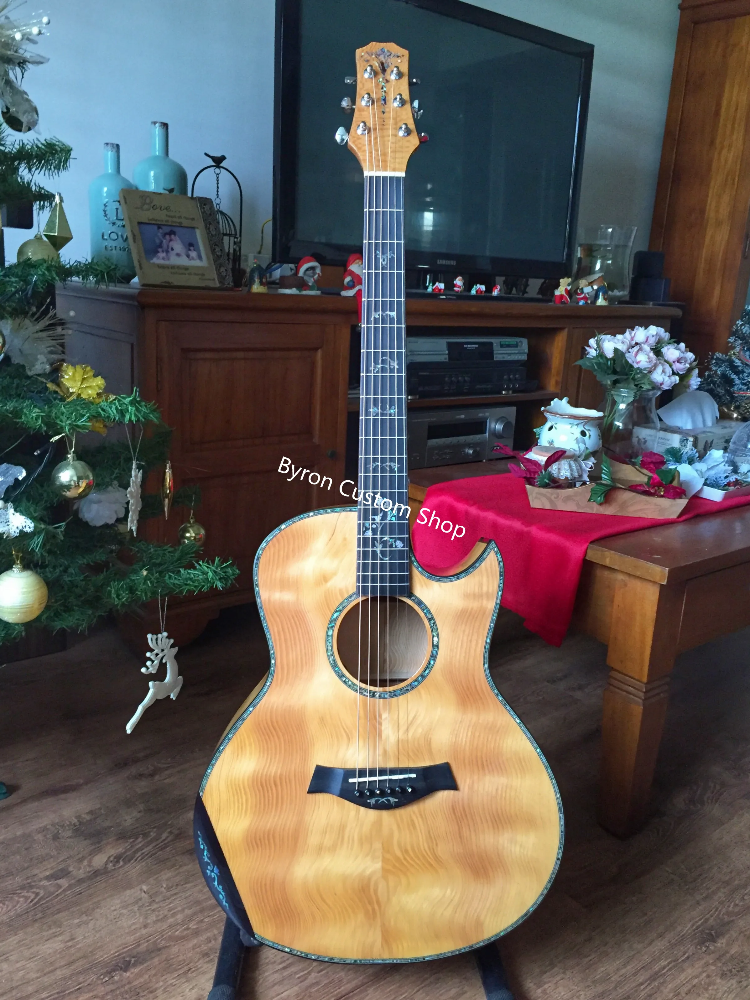 

free shipping all solid european firwood guitar GA cutaway custom florentine armrest 14 frets fir wood acoustic guitar