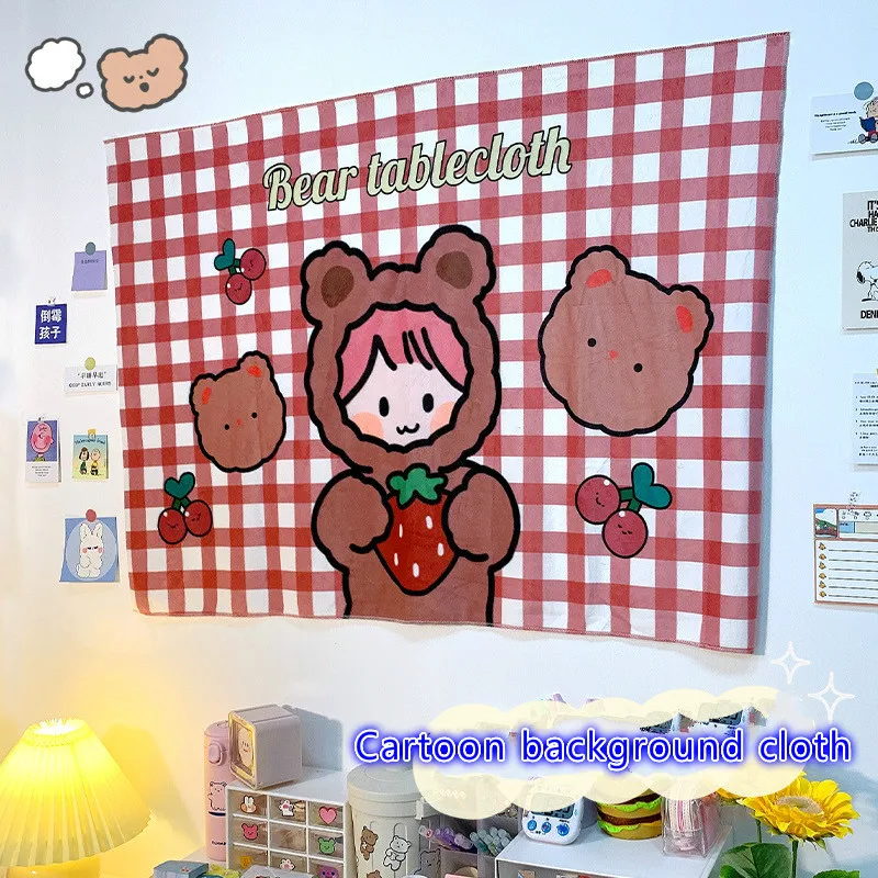 

Ins Girl Heart Cartoon Printing Background Cloth Decorative Creative Wall Cloth Dormitory Bedroom Bedside Kawaii Hanging Cloth