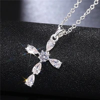 classic silver color cubic zirconia cross pendant necklace for men women anniversary jewelry hip hop chain lovers gifts