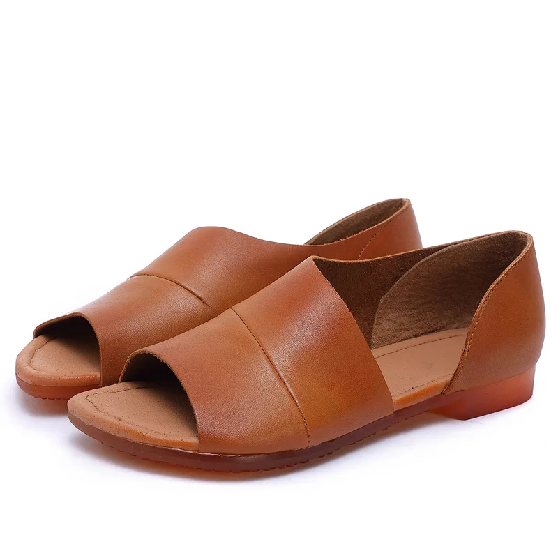 

Johnature Retro Sandals Women Shoes Genuine Leather Sewing Flat With 2021 New Summer Handmade Leisure Concise Ladies Sandals