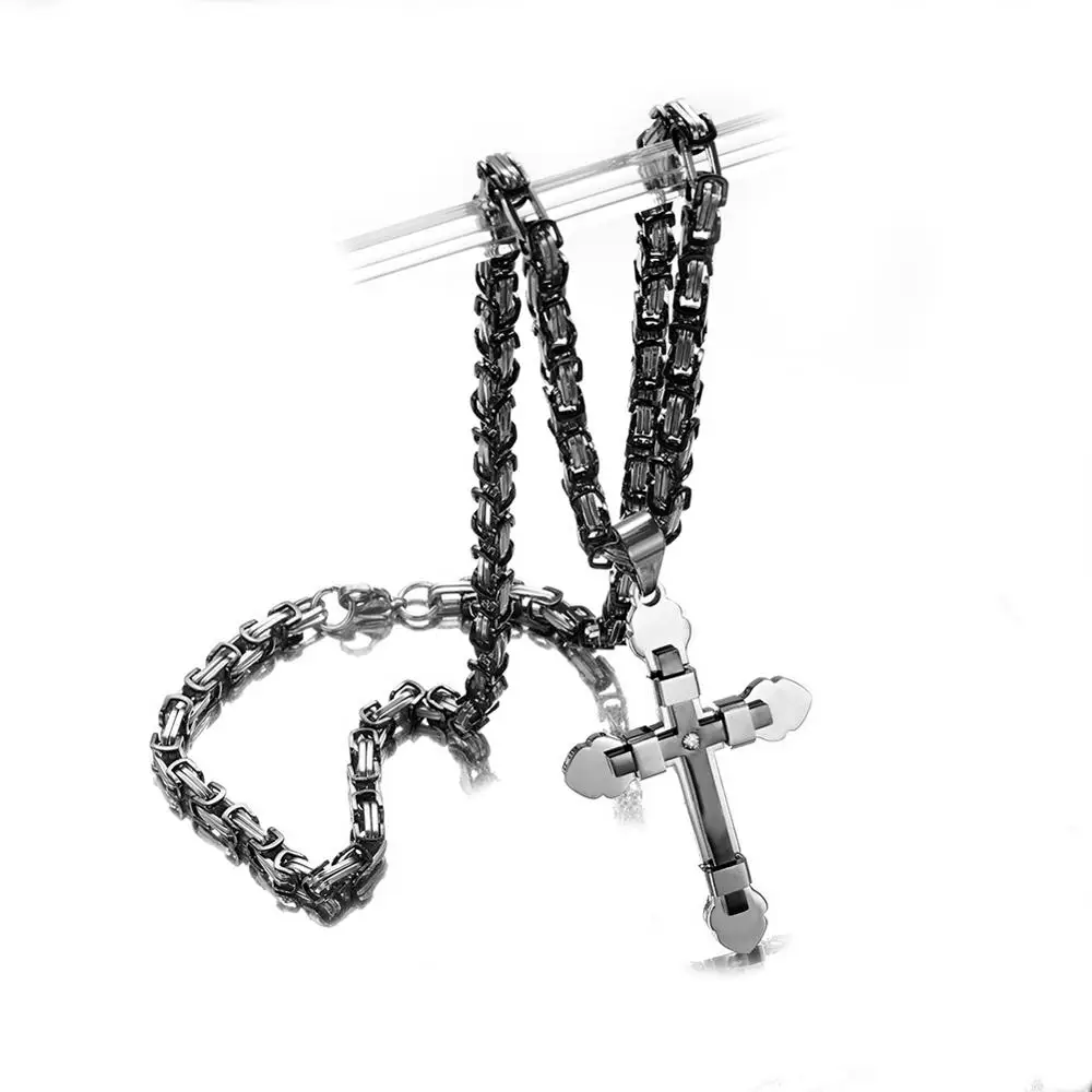 

5 мм Высокое качество из нержавеющей стали серебряный цвет черный мужской подарок Византийская цепочка христианский крест Распятие Ожерелье
