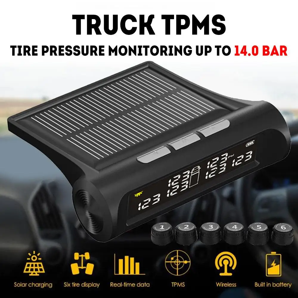 

TPMS 6PCS Sensor 8.0bar Tire Pressure Monitoring System New Truck Tire Pressure Alarm 2020 Solar Energy