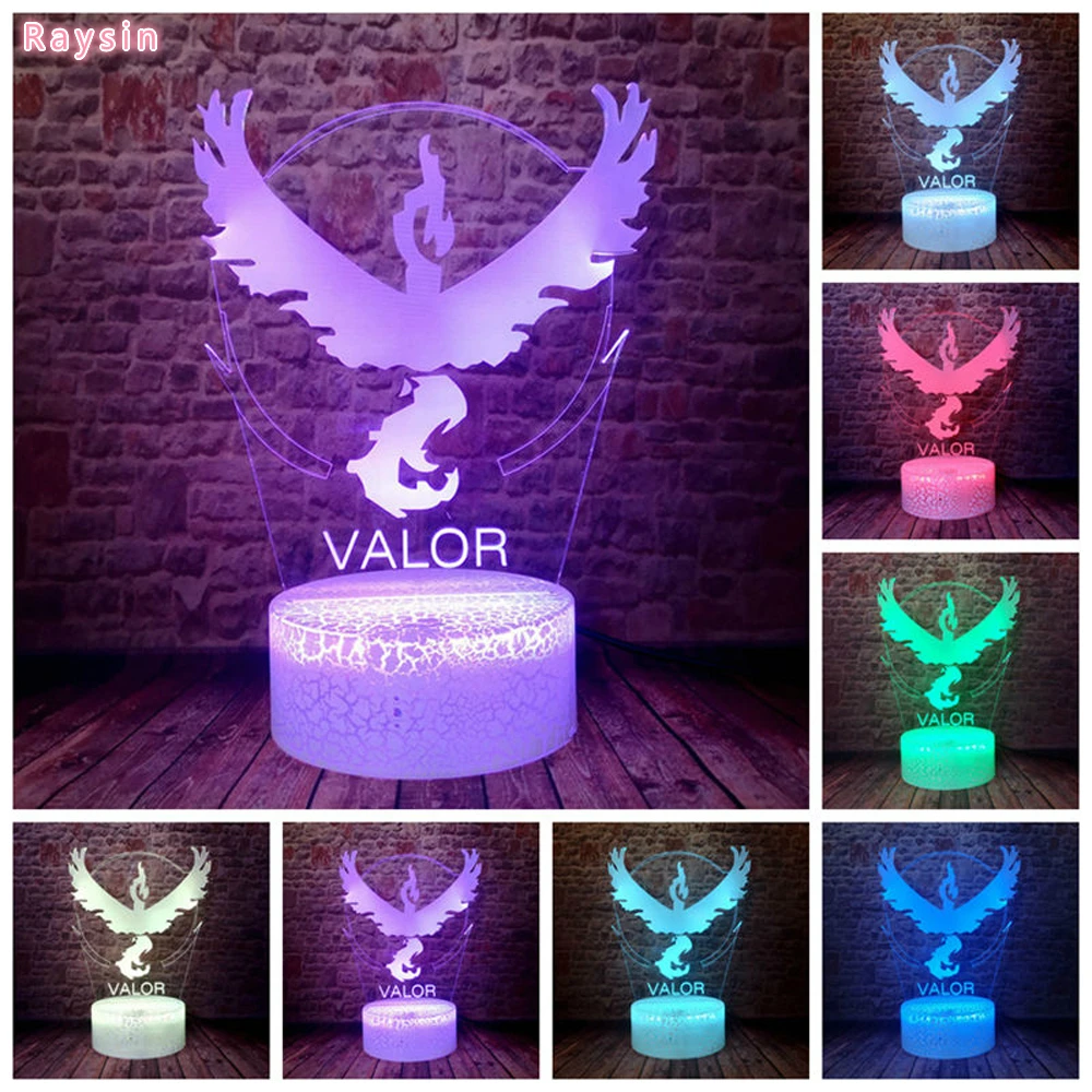 Pokemon Go Team Valor 7 цветов меняющий трещину Ночной светильник светодиодный для сна