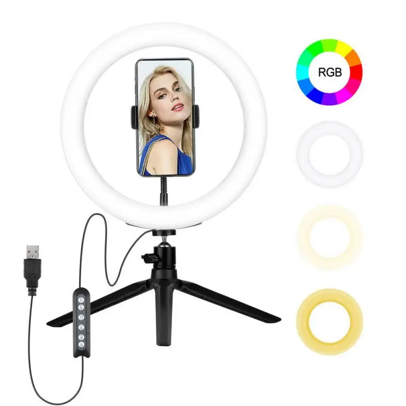 

10" RGB Beauty Fill Light LED Ring With/Tripod Stand Dimmable Kit For Phone Stream Beauty Ring Light Mobile Phone Fill Light