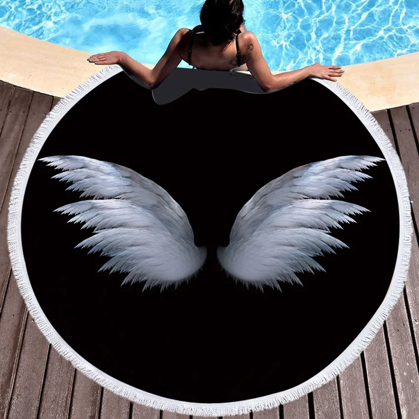 

Angel Wings Printed Round Summer Beach Towels With Tassels Bath Sport Shower Towel Blanket Yoga Mat