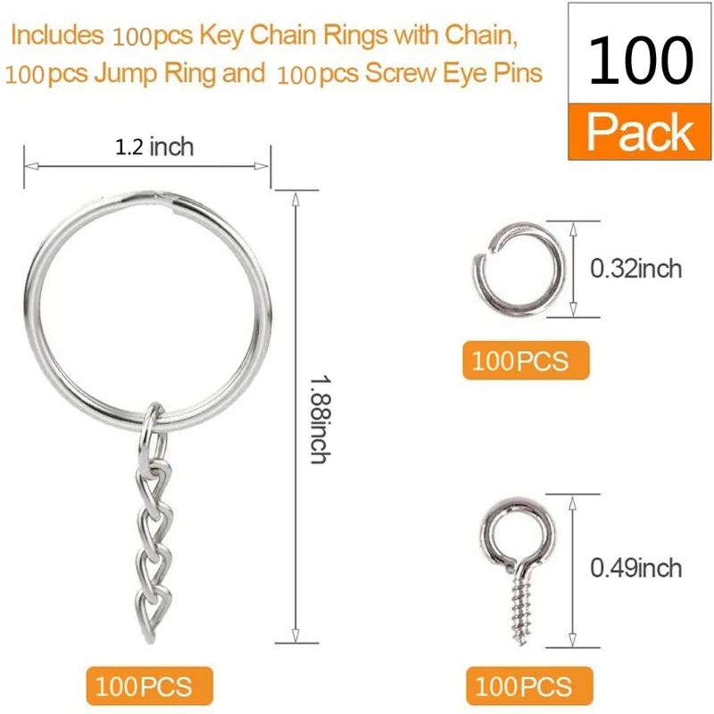 

300Pcs 30mm Flat Key Chain Rings Kit Split Keychain Ring Jewelry Findings Making K3KF