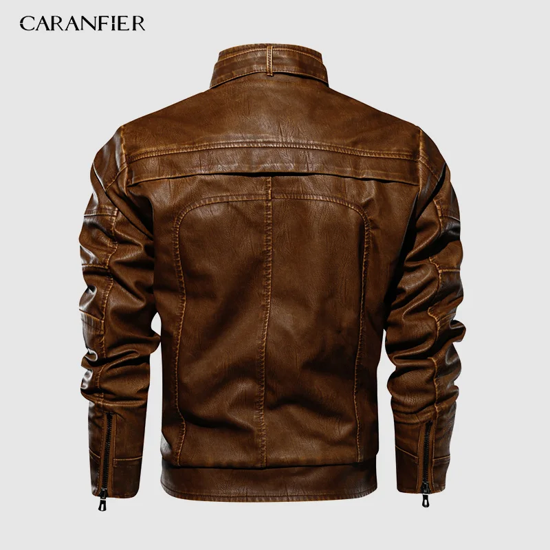 Бренд CARANFIER, тактическая куртка из искусственной кожи, мужская, европейский размер, S-XXL, стоячий воротник, мотоциклетная кожаная куртка, мужские пальто, Прямая поставка
