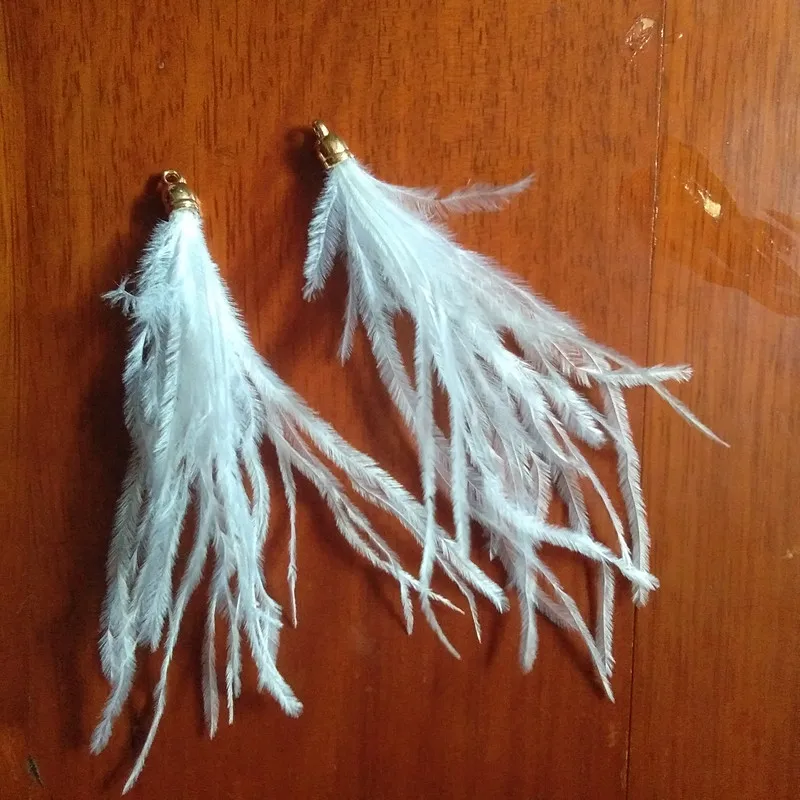 1piece Ostrich Feather Tassel Pendant Handmade Gold Cap Pom Jewelry Making Chain DIY Curtain Drop Earring | Украшения и