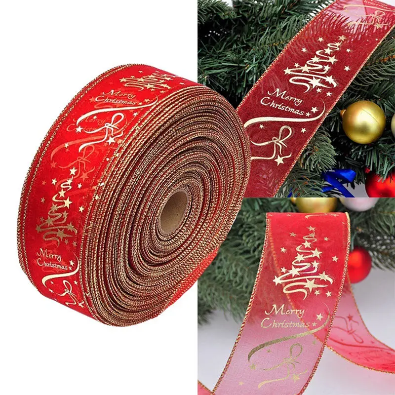 

Hot Sell New Christmas Tree Ornament Red Gold Korean Printing For Wrapping Home Decoration DIY Hairbows Accessory Gift Crafts