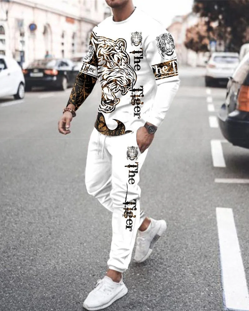 

Autumn Men's Set Casual Sportswear Fashion Men's Tracksuit Men Sweat Suits Oversized Long-sleeved T-shirt + Shorts 2 Piece Set