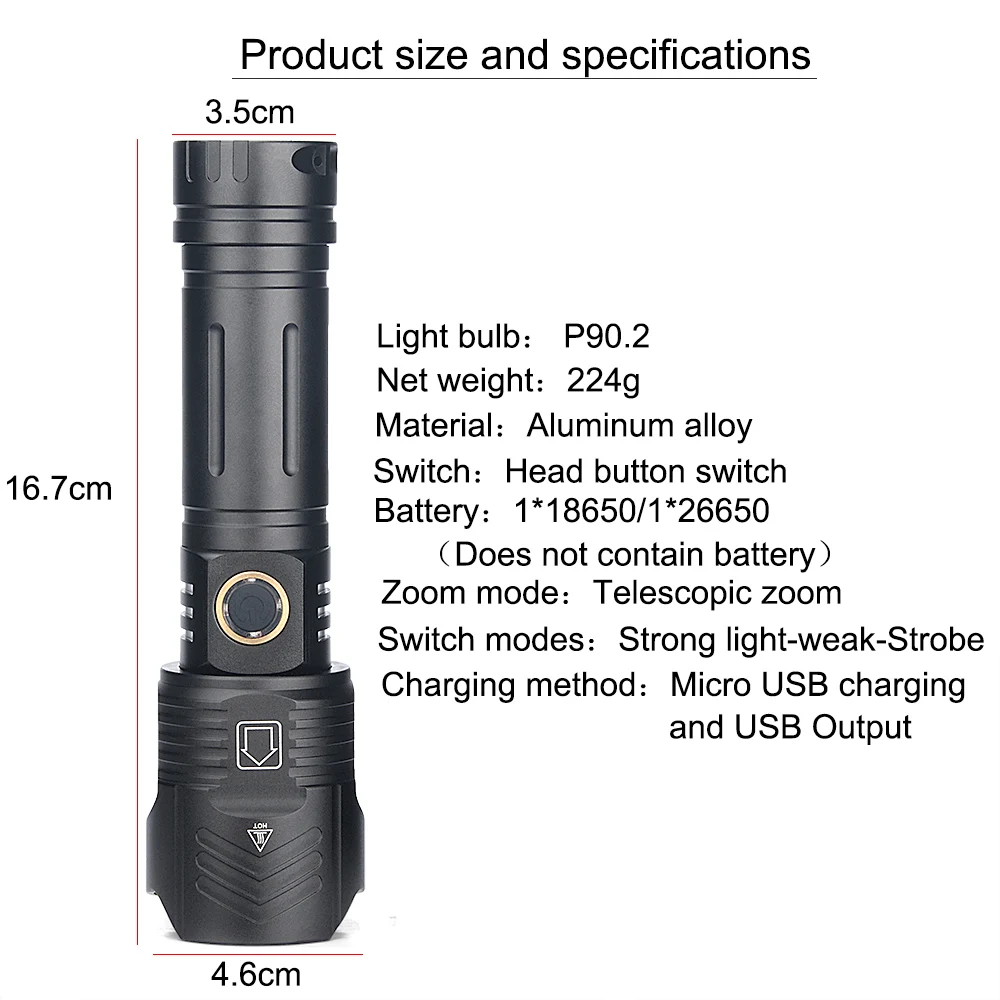 Продажа XHP90.2 самый мощный светодиодный фонарь, Перезаряжаемый USB фонарь, тактический фонарь, ручная лампа для езды на открытом воздухе, кемпинга, пеш...