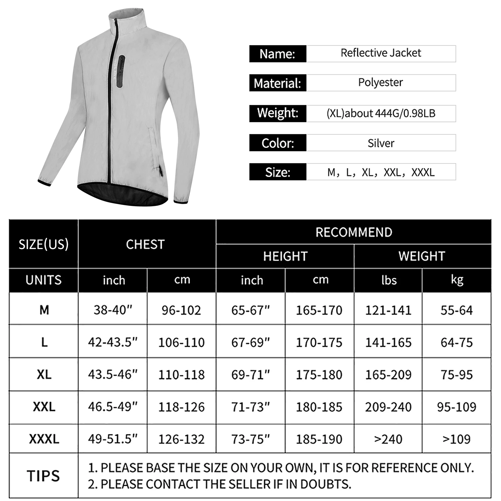 

High Visibility Reflective Jacket Coat Waterproof Windproof Outdoor Night Sports Running Cycling Jacket