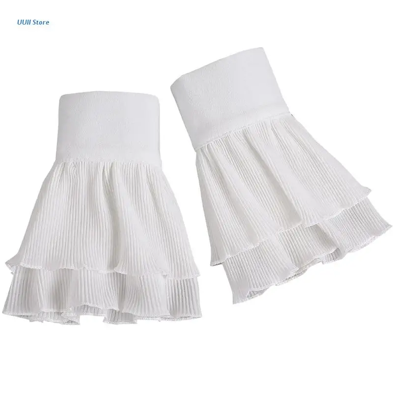 

Women Fake Flare Sleeves Layered Pleated Ruched False Cuffs Sweater Wrist Warmer