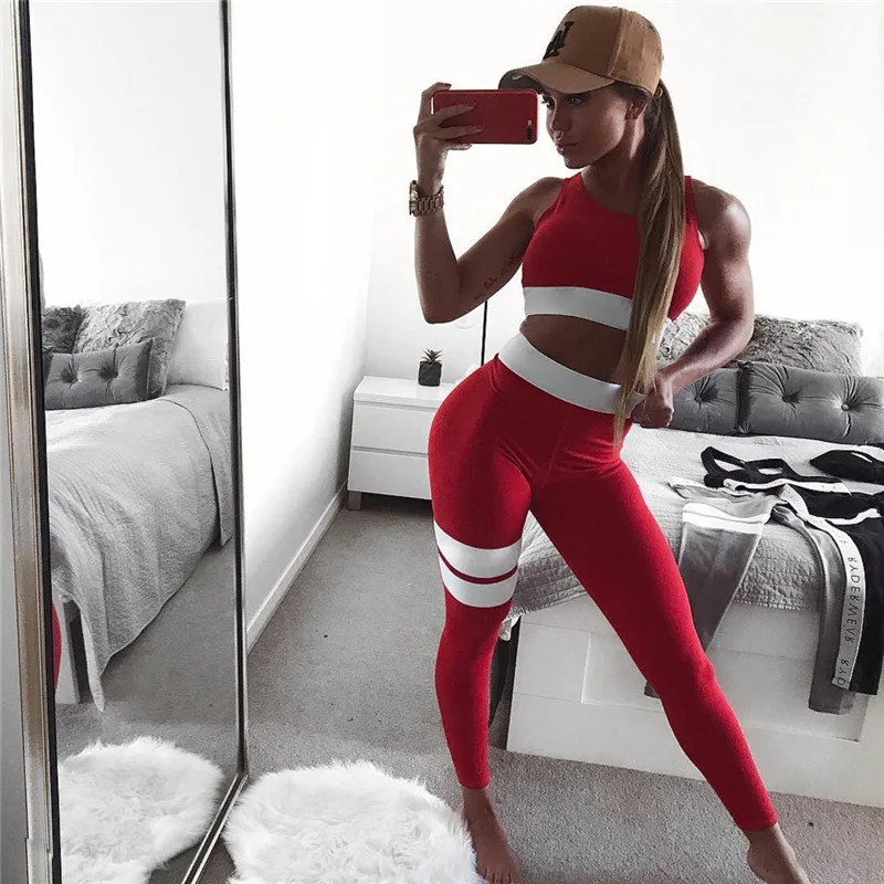 

Women Yoga Pants Sports Running Stretchy Push Up Leggings High Waist White strip Patchwork Tights Pants Casual Workout Legging