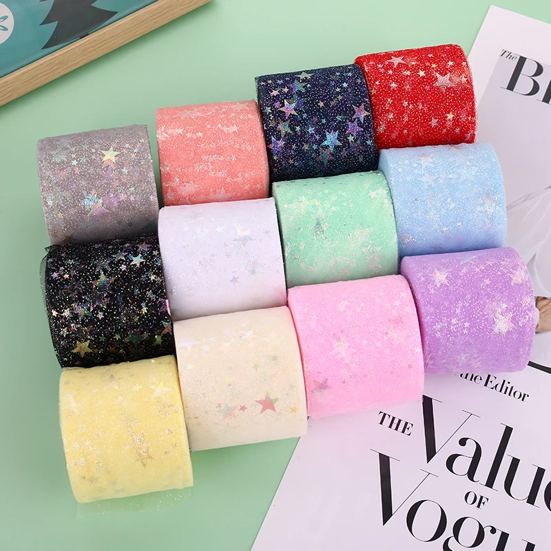 25 ярдов 5 6 см Тюль со звездами рулон мягкая Радужная сетчатая лента сделай сам