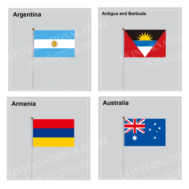 

Ручной флаг с полюсами Антигуа и Барбуда, Аргентина, армсия, австралийские страны, 14*21 см, полиэстер, Летающий баннер