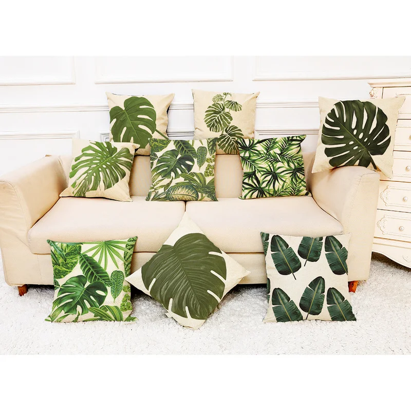 

45*45cm Tropical Palm Monstera Leaves Throw Pillowcase Cover Printed Linen Home Sofa Livingroom Bedroom Car Decoration Supplies