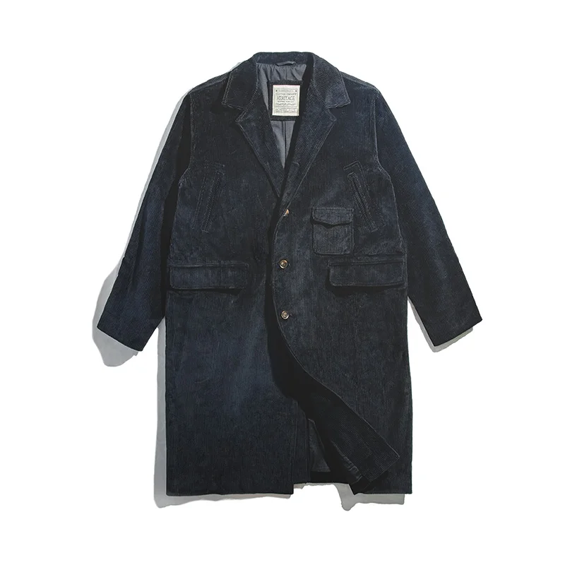 Тренч-карго мужской вельветовый с отложным воротником и карманами | Мужская