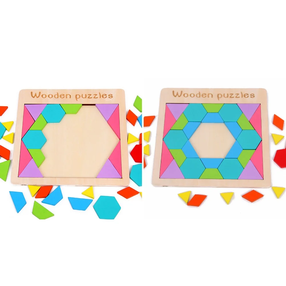 

Kids Colorful Geometric Tangram Building Block Jigsaw Puzzle Color Cognition Education Toy