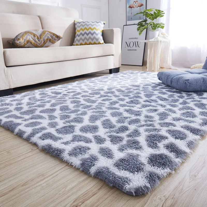 Tie-dye bedside mat thicken balcony coffee table blanket encryption plus soft color solid floor living room leopard carpet | Дом и сад
