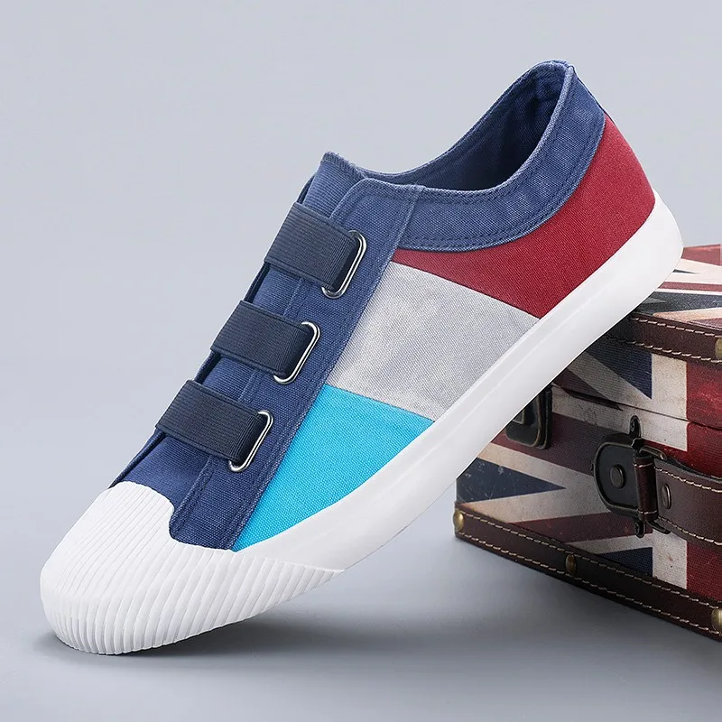 

Casual Shoes Men Breathable Canvas Running Shoes 2021 New Fashion Men Flats Sneakers Men Slip On Loafers High-top Color Matching