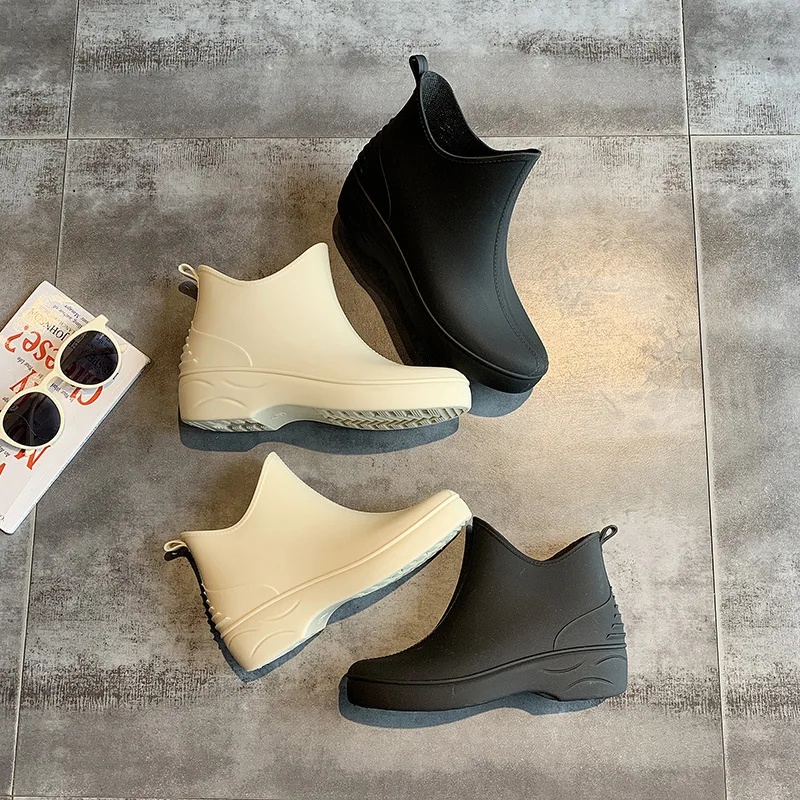 Swyivy Rubber Shoes Women Waterproof Rainboots Slip On 2020 New Autumn Female Causal Ankle Rain Boots Flat Light Weight |
