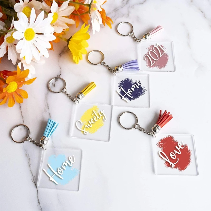 

90/120 Pcs Acrylic Ornament Blanks Kit with Acrylic Discs Circles Keychain Colorful Tassels Key Chain Rings Jump Rings for DIY