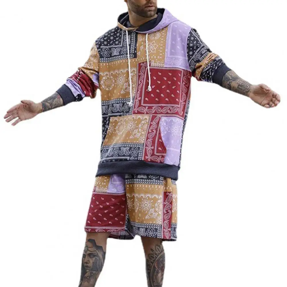 

Мужской комплект из топа и шортов, комплект из топа и шортов с принтом в богемном стиле, осенний топ с длинными рукавами и поясом на резинке и...