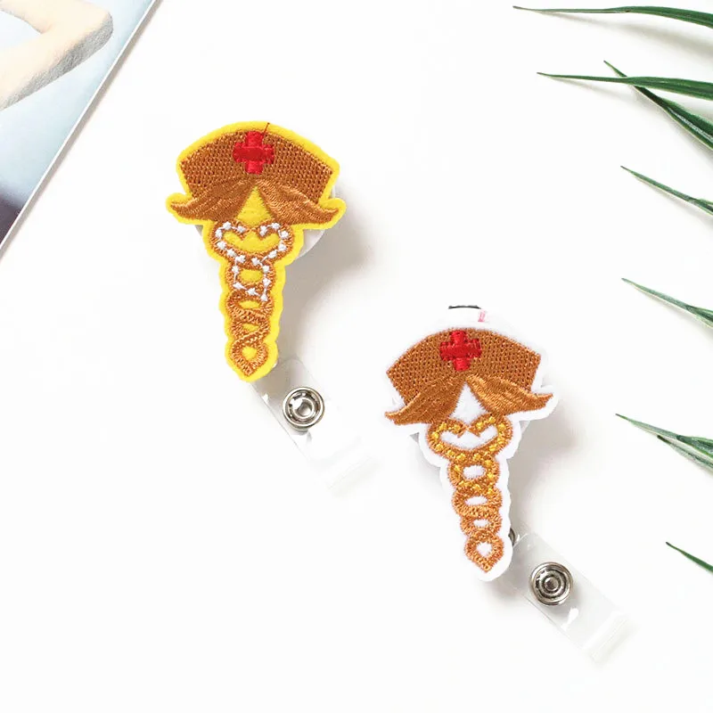 

Fabric Embroidery Retractable Badge Reel ID Name Bus Card Badge Holder Lanyards ID Badge Holder For Nurses Business Card Holder