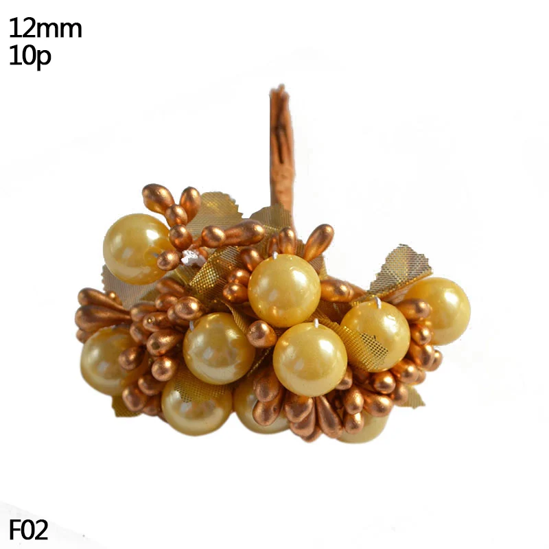 10pcs bead stamen Свадебные украшения Золотой искусственный цветок вишня тычинки ягоды DIY цветок венки декоративный торт подарочная коробка Свадебный декор - Цвет: 10pcs bead stamen