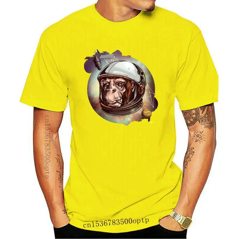 

New 2021est 2021 Men Fashion Monkey Smoking Cigarette In Space Wearing Spacesuit Mens T-Shirt Hot Tee Shirt