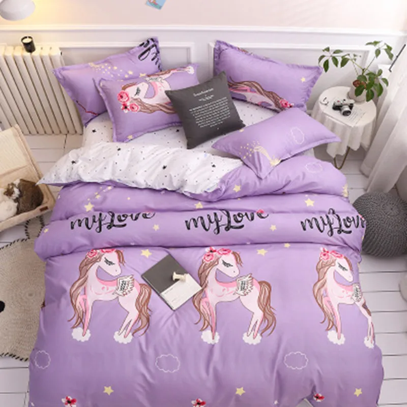 4pcs Bedding Set Christmas Snowflake Unicorn Elk Printed Bed Linings Duvet Cover Sheet Pillowcases Dropshipping | Дом и сад