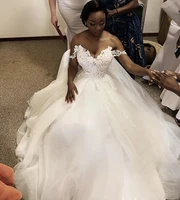elegant off the shoulder wedding dresses sweep train plus size lace applique african bridal gowns vestidos de noiva