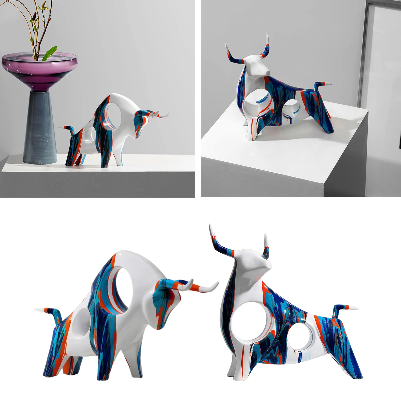 

Cow Ornaments Resin Bull Statue Sculpture Home Living Room Office Desktop Decoration Accessories