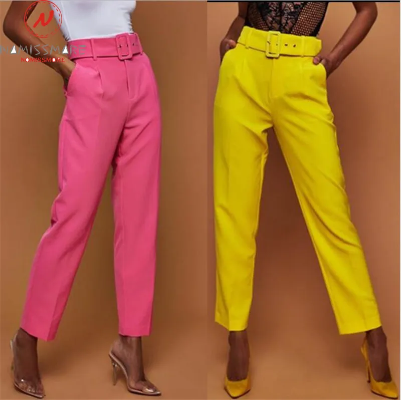 Женские прямые брюки с поясом на молнии однотонные облегающие со средней талией