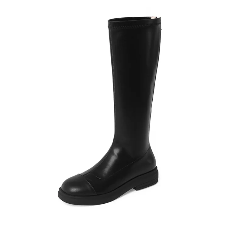 

Flat-bottomed Casual High Boots Women's Autumn Winter New Korean Style All-match White Leather Long Stretch Mia-calf Boots