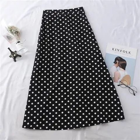 skirt women Для женщин Высокая талия юбка в горошек элегантные средней длины юбки Обёрточная бумага из шифона в горошек юбка корейской моды для беременных женщин - Цвет: skirt women