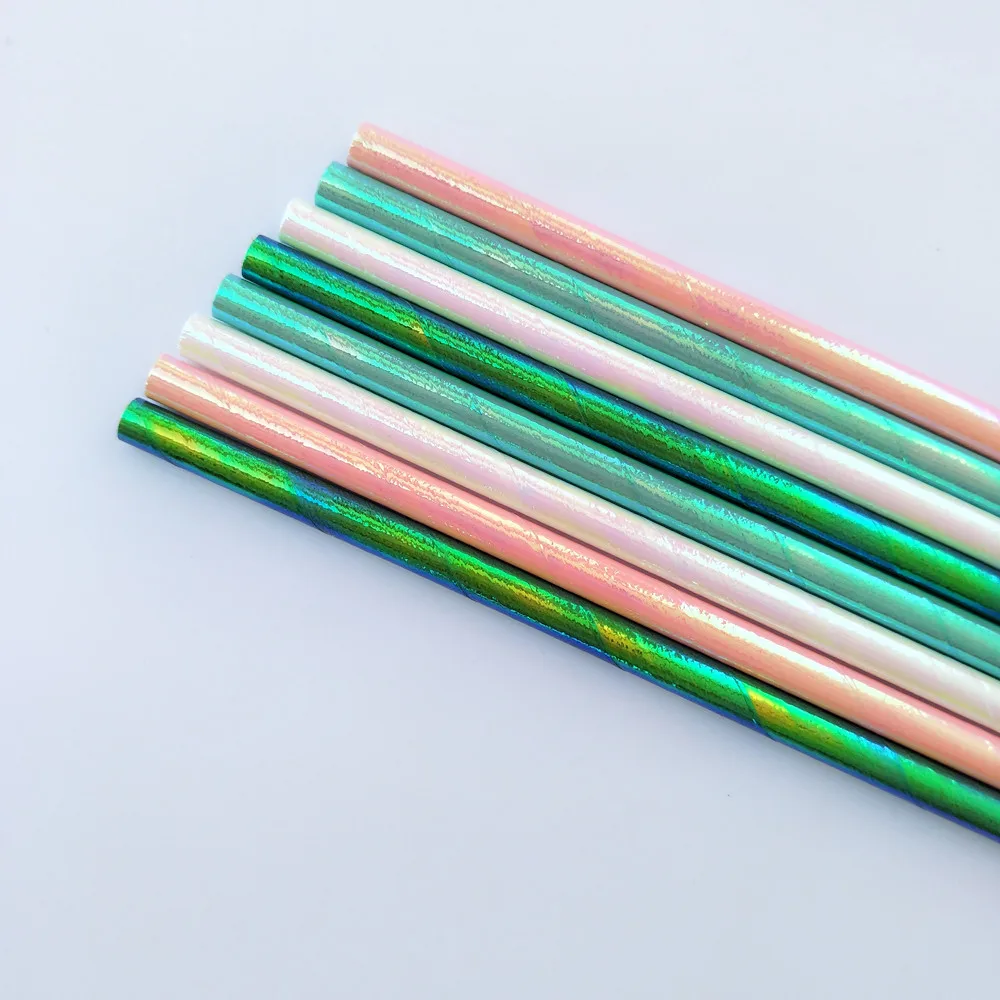 125 шт. Переливающаяся бумага соломинки пастельных розовых Аква белых зеленых