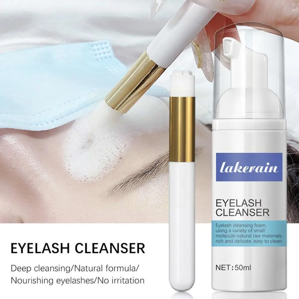 

60ml Eyelash Extension Shampoo Kit with Mousse Brush Lash Tools Eye Cleaning Clean No Makeup Eyelash Foam Lift Stimulation R4M9