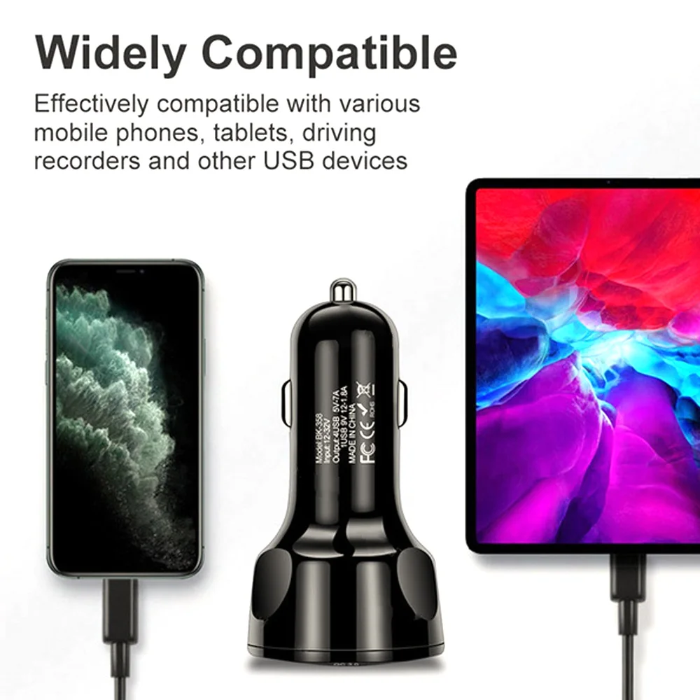 FM Transmitter 18W Fast Charging Car USB Charger Quick Charge 3.0 In 4 Port Mobile Phone for Samsung S10 Iphone 11 7 | Автомобили и