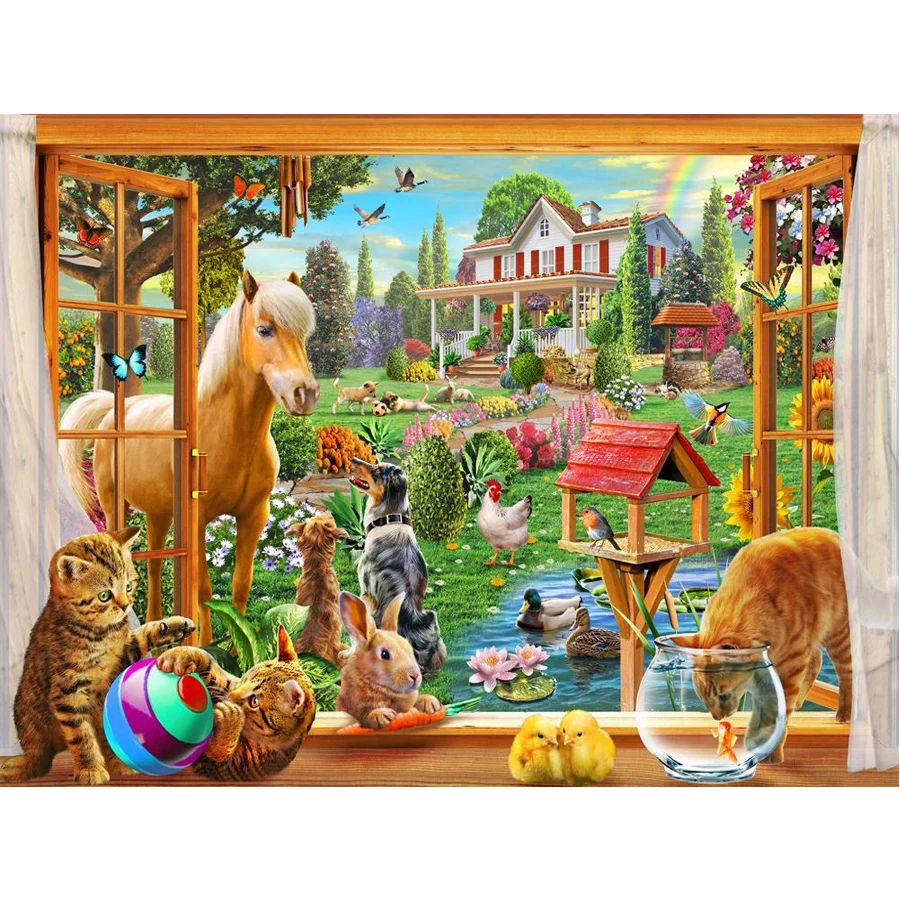 

Window garden animals 5d diy diamond painting Cross stitch Full Square Round Drill mosaic embroidery art home decoration AA2839