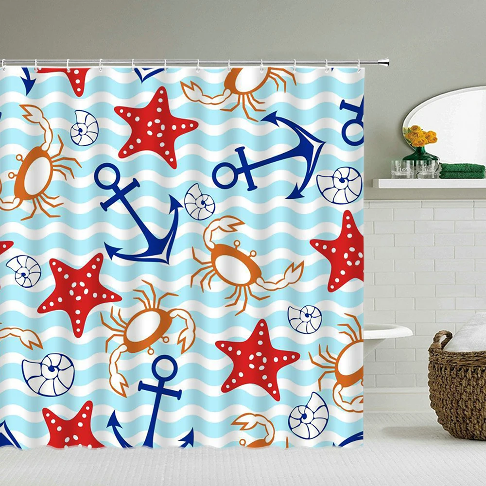 

Cartoon Navigation Shower Curtains Decoration Waterproof lovely Cat Fabric Bath Curtain Bathroom Door Bath Screens With Hooks