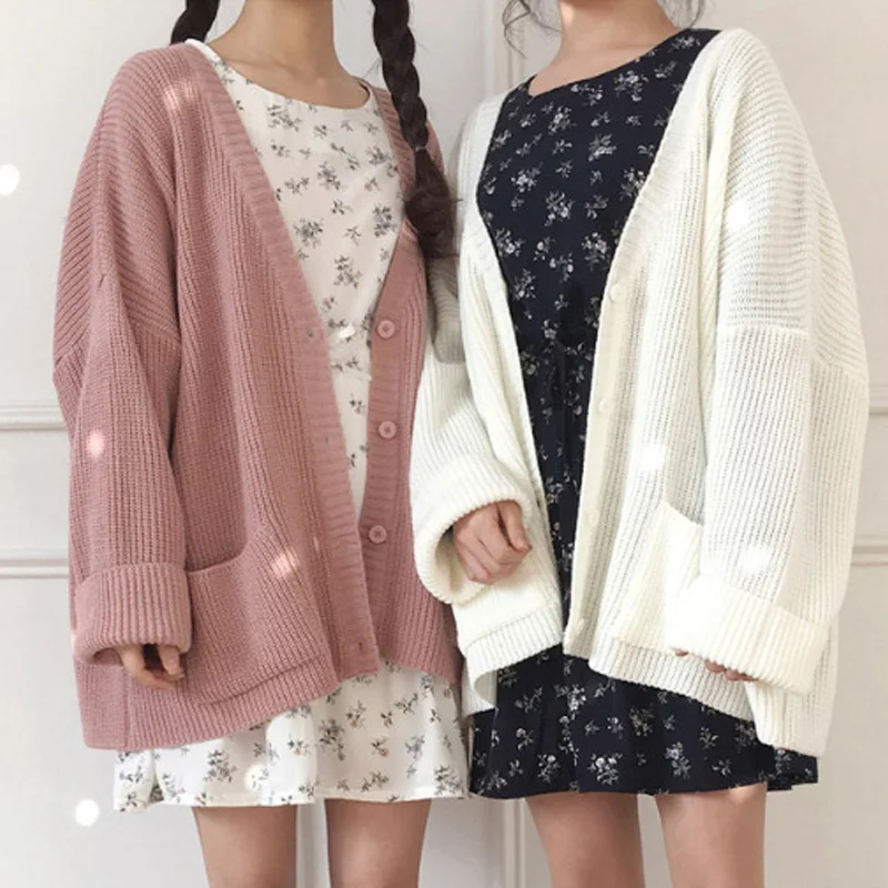 

NORMOV Autumn Winter Women Sweaters Loose Long Sleeve Pockets Single Breasted Polyester Cardigans Casual Solid Sweaters