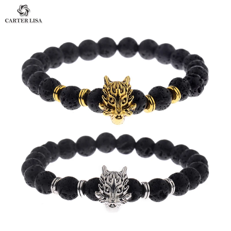 CARTER LISA очаровательные мужские бусы с головой дракона браслет 8 мм черные бусины